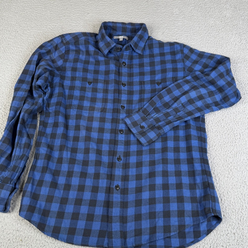 Uniqlo Shirt Mens M Blue Black Buffalo Check Flannel Long Sleeve Button Front